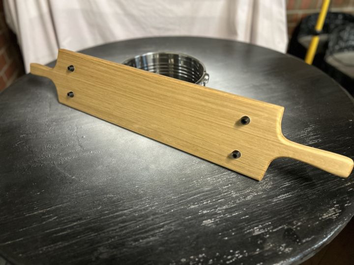You don’t so much get to see the build but you can see me trying to make a charcuterie board template with the not so much “help” from one of the fur babies.